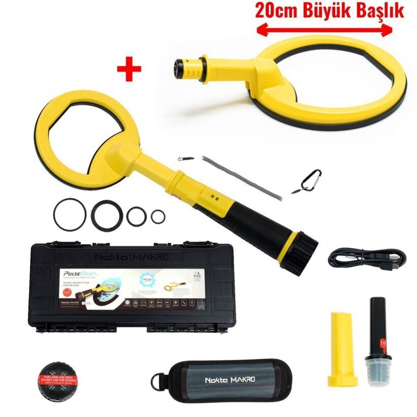 PulseDive Su Altı Dedektörü&Sahil Arama Dedektörü - Büyük Arama Başlıklı 20cm - Sarı - Tr Dedektör 0532 221 0974