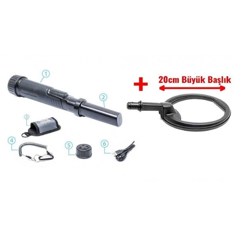 PulseDive Pointer - 20 cm Büyük (Siyah) Başlıklı Set - Tr Dedektör 0532 221 0974