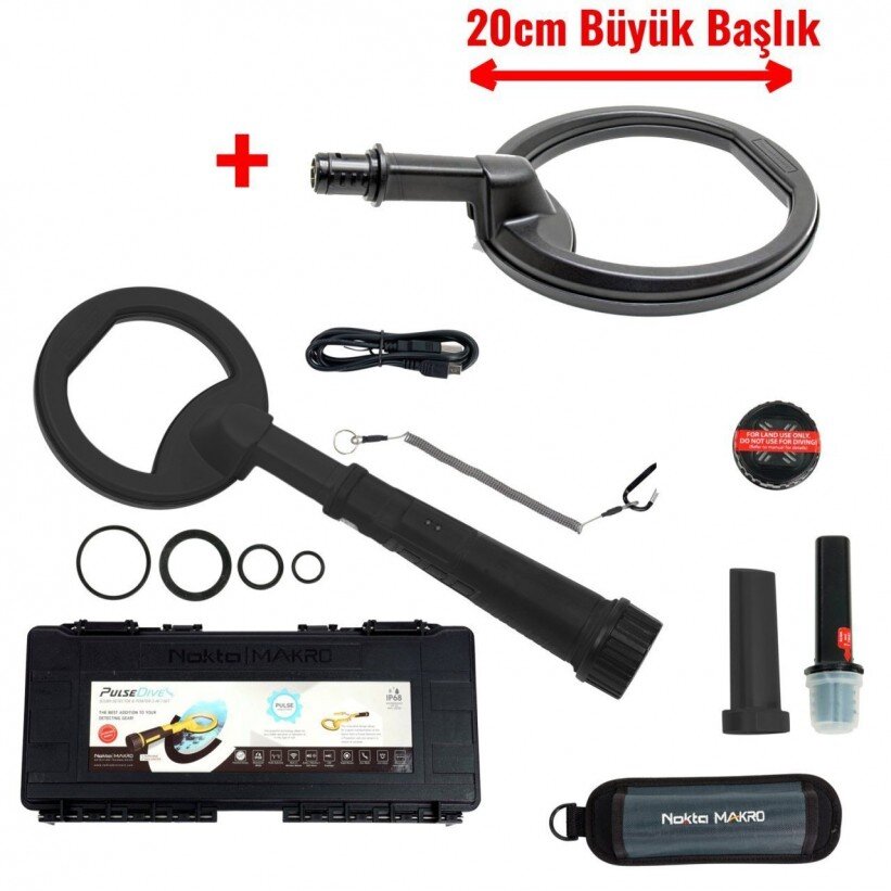 PulseDive Su Altı Dedektörü&Sahil Arama Dedektörü - Büyük Arama Başlıklı 20cm - Siyah - Tr Dedektör 0532 221 0974